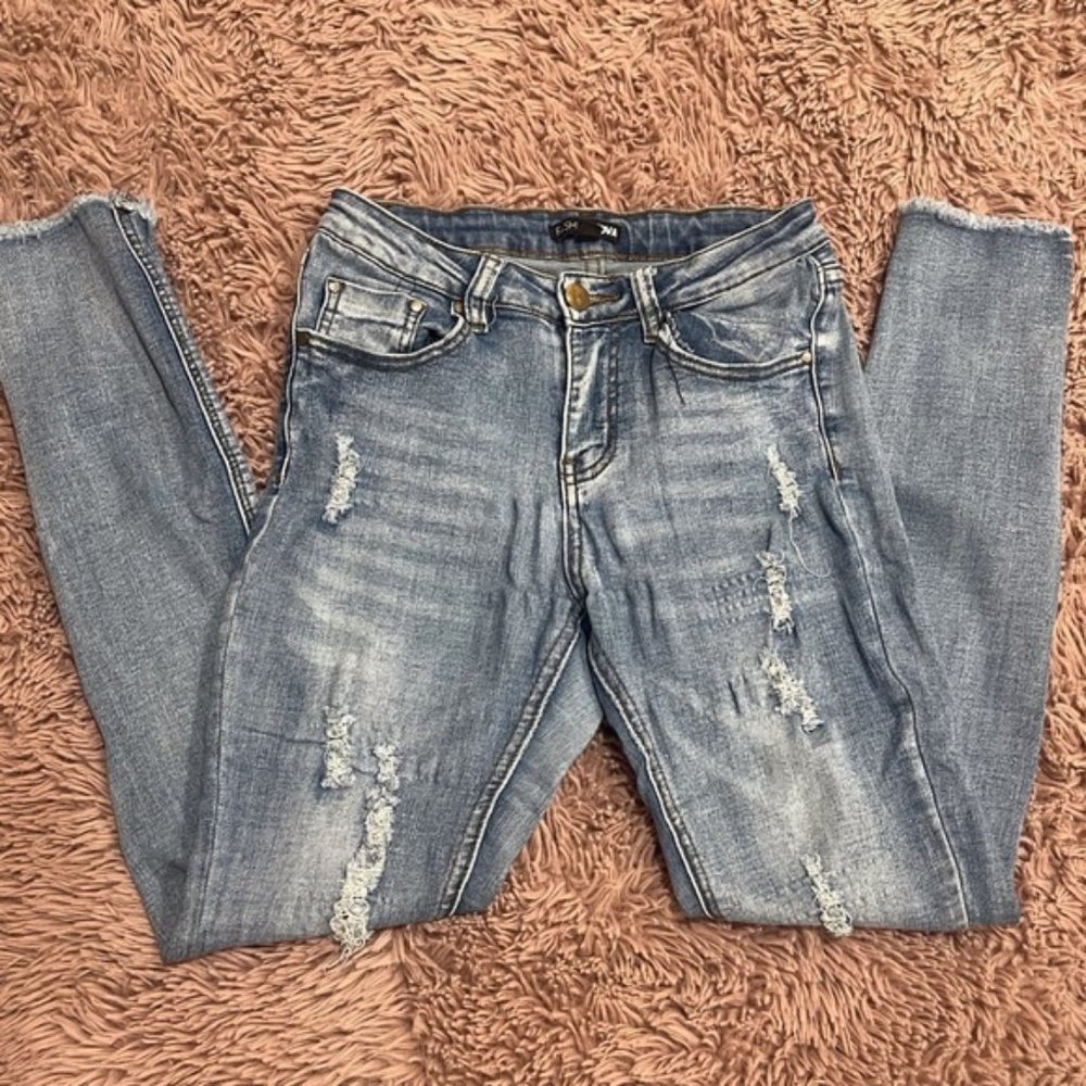 FASHION Nova Women Distressed Skinny Denim Ankle Jeans